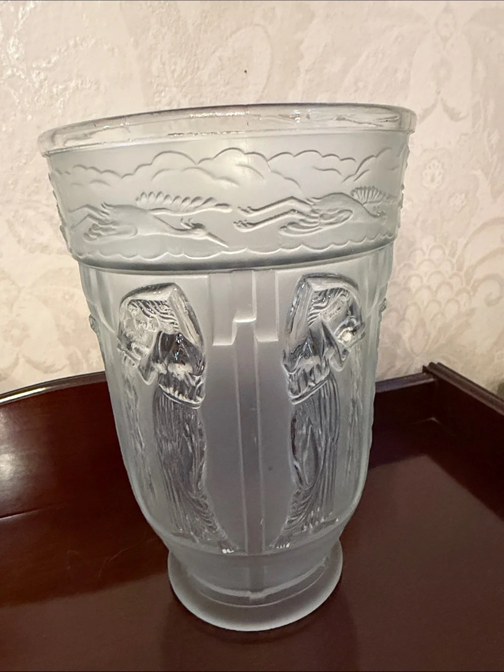 Art Deco Unmarked Frosted Glass Danaides Vase